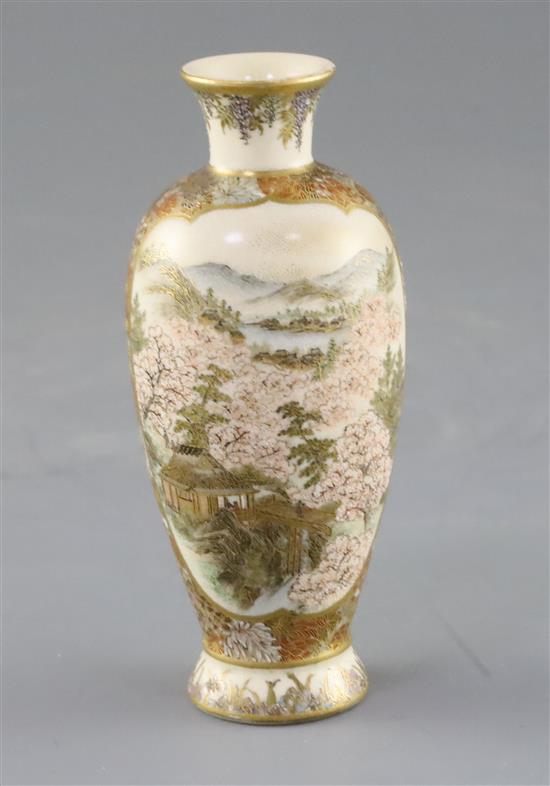 A fine Japanese Satsuma pottery ovoid vase, by Yabu Meizan, Meiji period, H.11cm